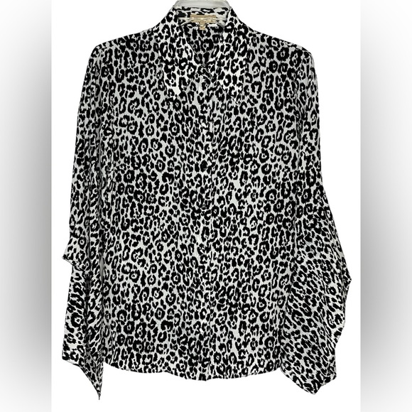 Michael Kors Collection Black and White Leopard Print Silk Blouse Womens 8 Italy - Picture 1 of 6